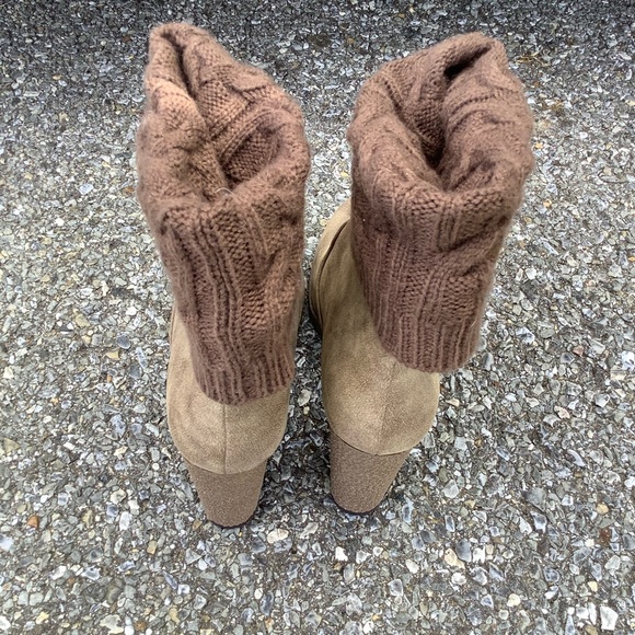 Muk Luks Chris Heeled Sweater Booties with Knitted/Rolled Cuff Tan Brown Size 10 - Picture 3 of 13